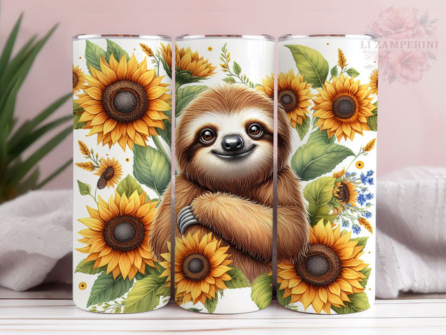 Cute Sloth Floral Sunflowers 20oz Tumbler Wrap PNG, Straight & Tapered Tumbler Wrap, Sloth Sunflowers Tumbler, Instant Digital Download Sublimation Li Zamperini 