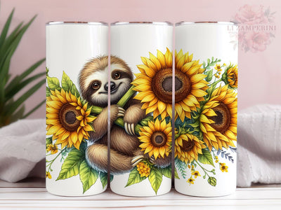 Cute Sloth Floral Sunflowers 20oz Tumbler Wrap PNG, Straight & Tapered Tumbler Wrap, Sloth Sunflowers Tumbler, Instant Digital Download Sublimation Li Zamperini 