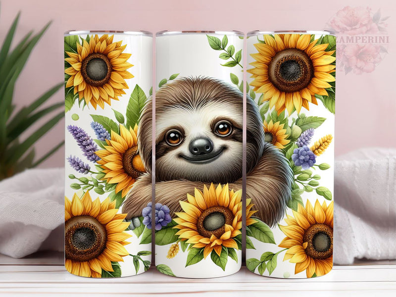 Cute Sloth Floral Sunflowers 20oz Tumbler Wrap PNG, Straight & Tapered Tumbler Wrap, Sloth Sunflowers Tumbler, Instant Digital Download Sublimation Li Zamperini 