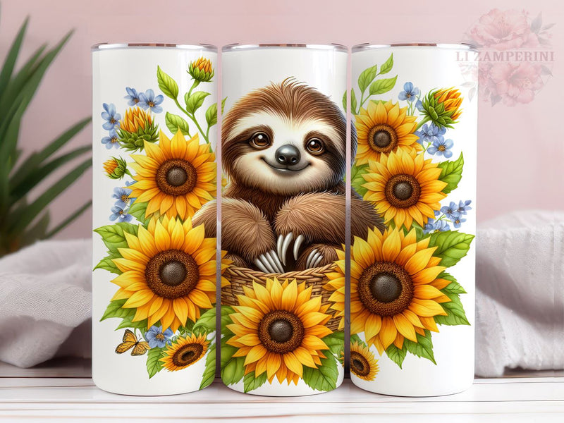 Cute Sloth Floral Sunflowers 20oz Tumbler Wrap PNG, Straight & Tapered Tumbler Wrap, Sloth Sunflowers Tumbler, Instant Digital Download Sublimation Li Zamperini 