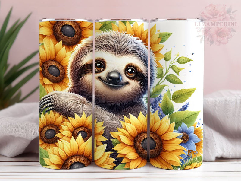 Cute Sloth Floral Sunflowers 20oz Tumbler Wrap PNG, Straight & Tapered Tumbler Wrap, Sloth Sunflowers Tumbler, Instant Digital Download Sublimation Li Zamperini 