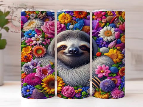 Cute Sloth Flowers 20 oz Skinny Tumbler Sublimation Design, Straight & Tapered Tumbler Png, Spring Flowers Baby Sloth Tumbler Png, Digital Download PNG Sublimation Lara' s Designs 