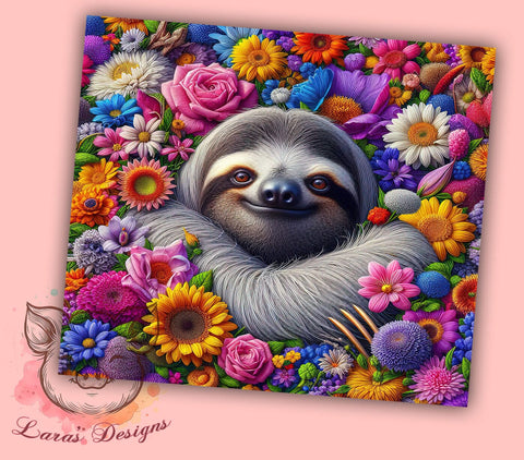 Cute Sloth Flowers 20 oz Skinny Tumbler Sublimation Design, Straight & Tapered Tumbler Png, Spring Flowers Baby Sloth Tumbler Png, Digital Download PNG Sublimation Lara' s Designs 