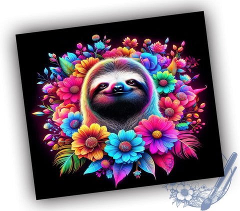 Cute Sloth Flowers 20oz Skinny Tumbler PNG, Floral Sloth Tumbler Sublimation Wrap, Straight & Tapered Tumbler Wrap, Instant Digital Download Sublimation ToriDesigns 