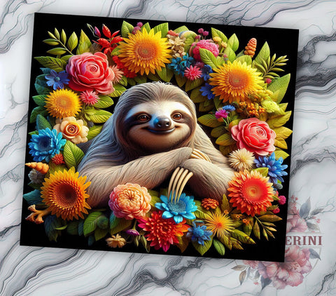 Cute Sloth Flowers 20oz Tumbler, 3D Sloth Tumbler PNG Sublimation Design, Straight & Tapered Tumbler Wrap, Instant Digital Download Sublimation Li Zamperini 