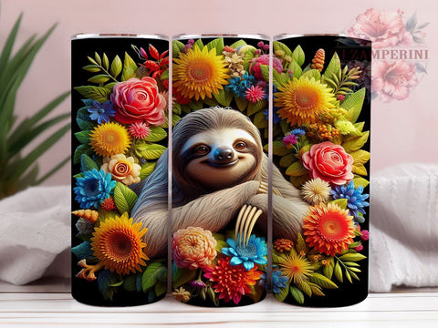 Cute Sloth Flowers 20oz Tumbler, 3D Sloth Tumbler PNG Sublimation Design, Straight & Tapered Tumbler Wrap, Instant Digital Download Sublimation Li Zamperini 