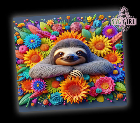 Cute Sloth Flowers 20oz Tumbler Wrap Sublimation Design, Straight Tapered Tumbler Wrap, Sloth Tumbler Png, Instant Digital Download Sublimation SvggirlplusArt 