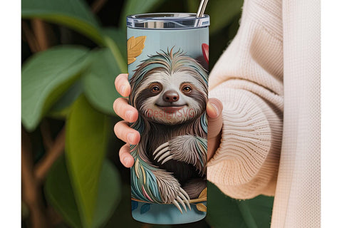 Cute Sloth & Flowers 20oz Tumbler Wrap Sublimation DesignSVG 