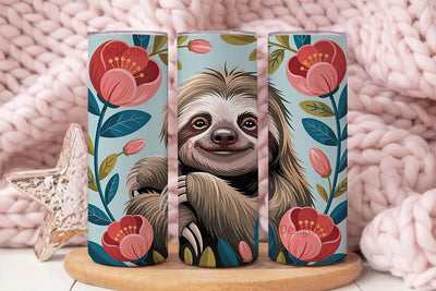 Cute Sloth & Flowers 20oz Tumbler Wrap Sublimation DesignSVG 