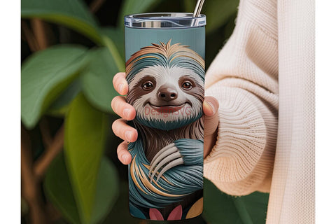 Cute Sloth & Flowers 20oz Tumbler Wrap Sublimation DesignSVG 