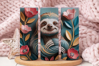 Cute Sloth & Flowers 20oz Tumbler Wrap Sublimation DesignSVG 