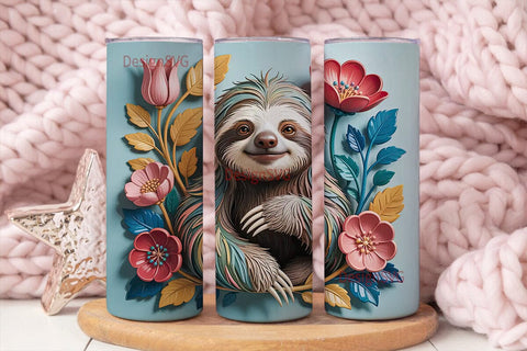 Cute Sloth & Flowers 20oz Tumbler Wrap Sublimation DesignSVG 