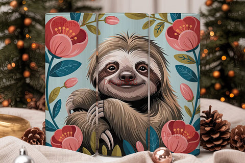Cute Sloth & Flowers 20oz Tumbler Wrap Sublimation DesignSVG 