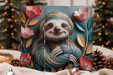 Cute Sloth & Flowers 20oz Tumbler Wrap Sublimation DesignSVG 
