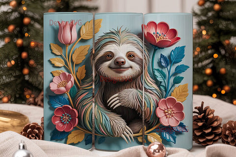 Cute Sloth & Flowers 20oz Tumbler Wrap Sublimation DesignSVG 
