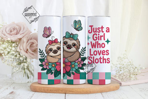 Cute Sloth Girl 20oz Tumbler Wrap Sublimation sassyprint 
