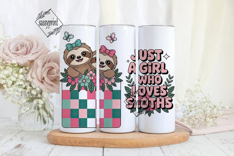 Cute Sloth Girl 20oz Tumbler Wrap Sublimation sassyprint 