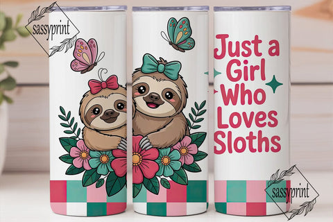 Cute Sloth Girl 20oz Tumbler Wrap Sublimation sassyprint 