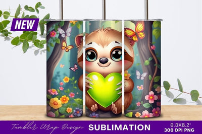 Cute sloth holding heart in flower garden Sublimation Regulrcrative 
