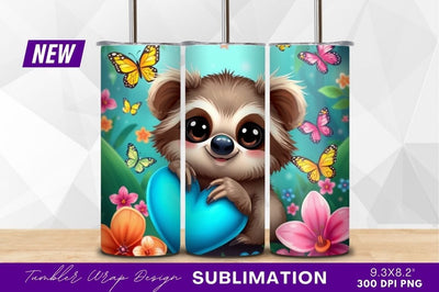 Cute sloth holding heart surrounded by butterflies Sublimation Regulrcrative 