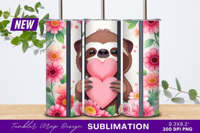 Cute Sloth Holding Heart Surrounded By Flowers Sublimation Regulrcrative 