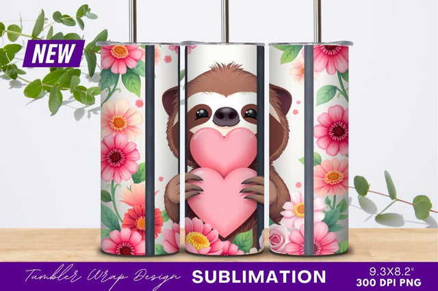 Cute Sloth Holding Heart Surrounded By Flowers Sublimation Regulrcrative 