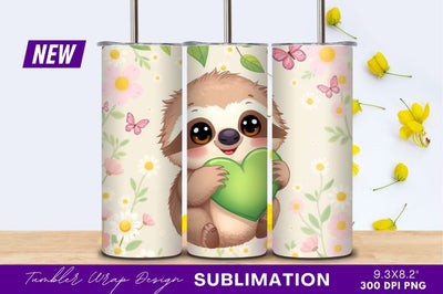 Cute Sloth Holding Heart Tumbler Png Sublimation Regulrcrative 