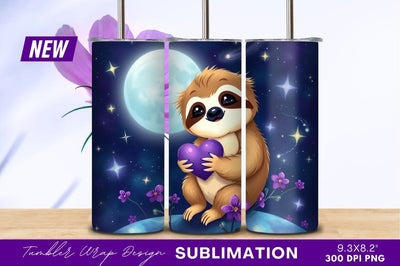 Cute Sloth Holding Heart Under The Moon Sublimation Regulrcrative 