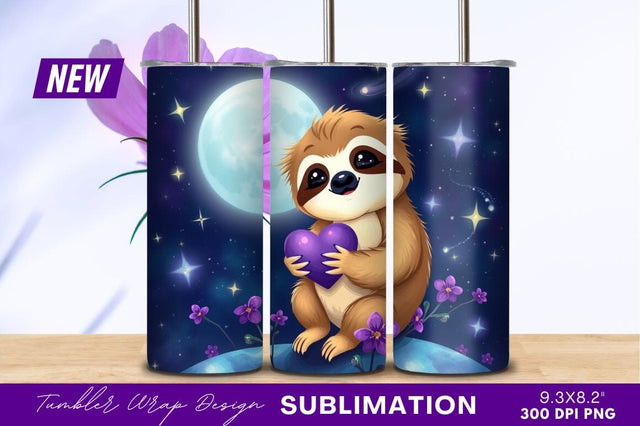 Cute Sloth Holding Heart Under The Moon Sublimation Regulrcrative 
