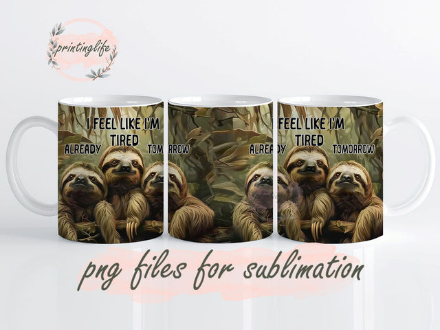 Cute Sloth Mug Wrap Design, Instant Digital Design Download Mug Wrap Design, Mug Design PNG Sublimation PrintingLife 