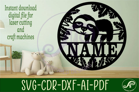 Cute Sloth name sign svg laser cut template SVG APInspireddesigns 