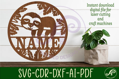 Cute Sloth name sign svg laser cut template SVG APInspireddesigns 