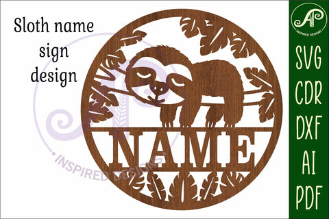 Cute Sloth name sign svg laser cut template SVG APInspireddesigns 