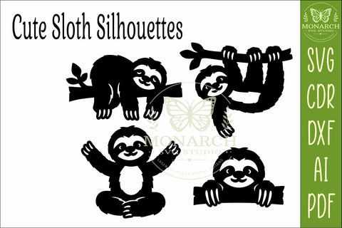 Cute Sloth Silhouette designs for laser cut and crafts 1 SVG APInspireddesigns 