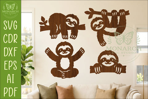 Cute Sloth Silhouette designs for laser cut and crafts 1 SVG APInspireddesigns 