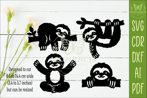 Cute Sloth Silhouette designs for laser cut and crafts 1 SVG APInspireddesigns 