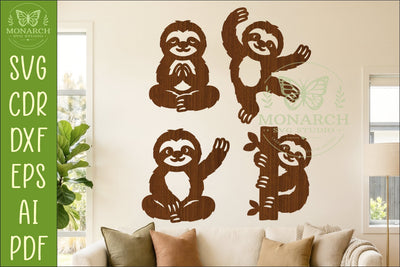 Cute Sloth Silhouette designs for laser cut and crafts 2 SVG APInspireddesigns 