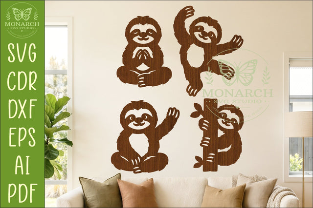 Cute Sloth Silhouette designs for laser cut and crafts 2 SVG APInspireddesigns 
