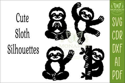 Cute Sloth Silhouette designs for laser cut and crafts 2 SVG APInspireddesigns 