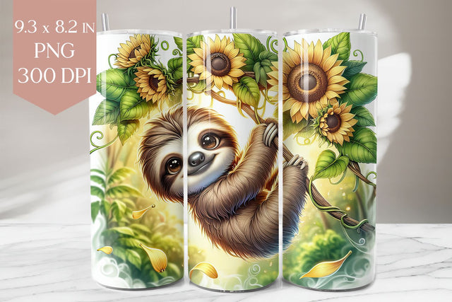 Cute sloth tumbler wrap, sunflower 20oz sublimation png Sublimation BijouBay 