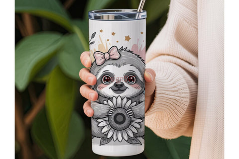 Cute Sloth with Flowers 20oz Tumbler Sublimation DesignSVG 