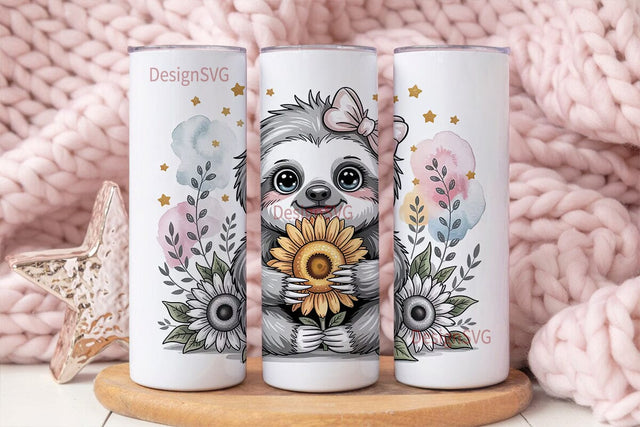 Cute Sloth with Flowers 20oz Tumbler Sublimation DesignSVG 