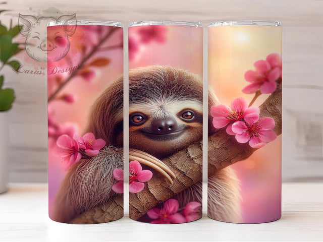 Cute Sloth with Flowers Tumbler, Cute Sloth Sublimation Design, Floral Sloth Cup Art, 20oz Holiday Tumbler, Whimsical Sloth Mug, Stylish Floral Cup, Cozy Sloth Wrap Sublimation Lara' s Designs 