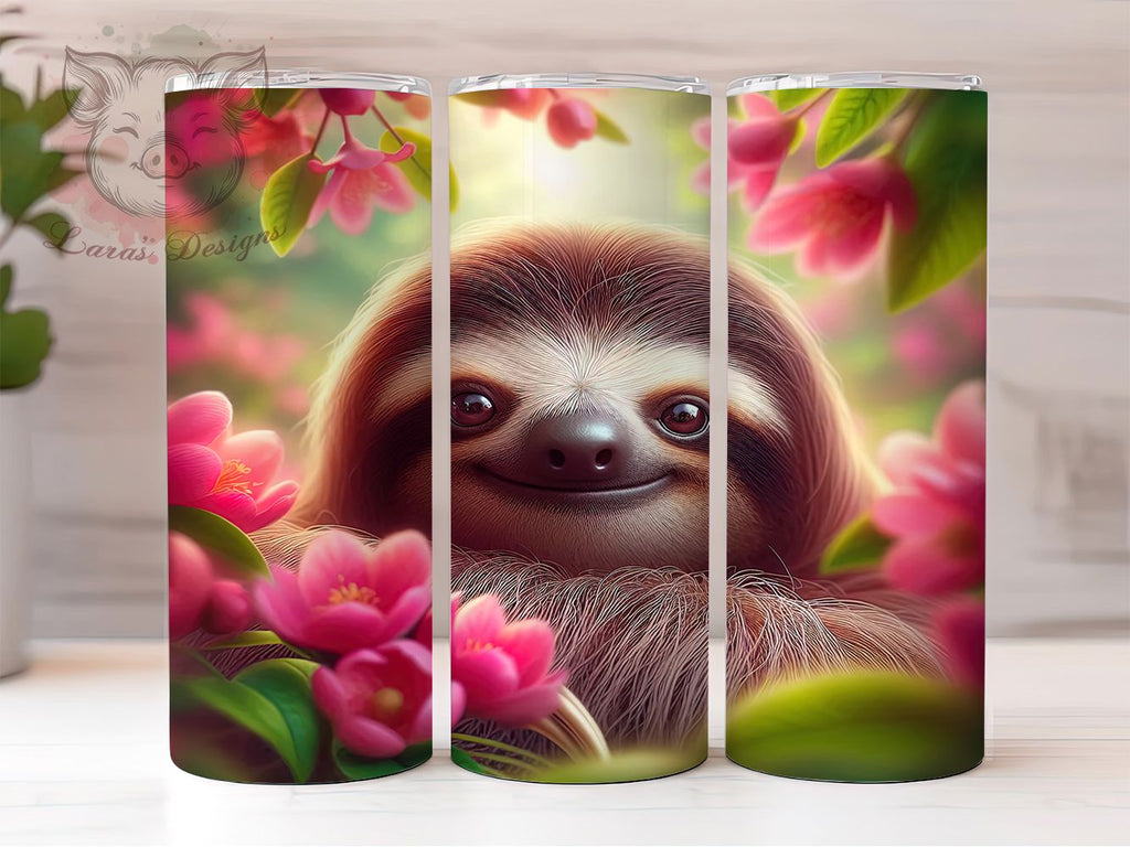 Cute Sloth with Flowers Tumbler, Cute Sloth Sublimation Design, Floral ...
