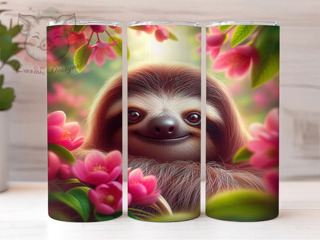 Cute Sloth with Flowers Tumbler, Cute Sloth Sublimation Design, Floral Sloth Cup Art, 20oz Holiday Tumbler, Whimsical Sloth Mug, Stylish Floral Cup, Cozy Sloth Wrap Sublimation Lara' s Designs 