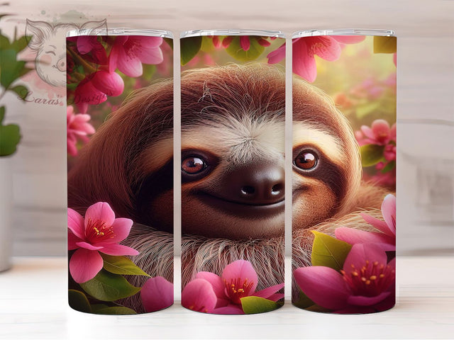 Cute Sloth with Flowers Tumbler, Cute Sloth Sublimation Design, Floral Sloth Cup Art, 20oz Holiday Tumbler, Whimsical Sloth Mug, Stylish Floral Cup, Cozy Sloth Wrap Sublimation Lara' s Designs 