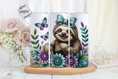 Cute Sloth with Flowers Tumbler Wrap Sublimation sassyprint 