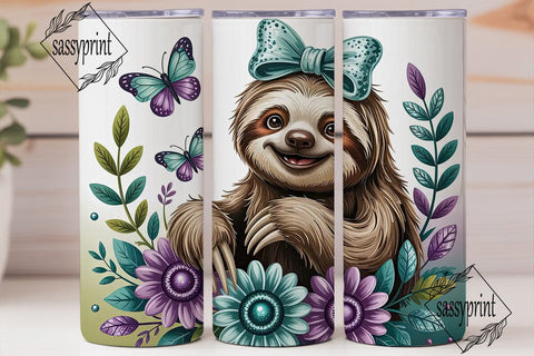 Cute Sloth with Flowers Tumbler Wrap Sublimation sassyprint 