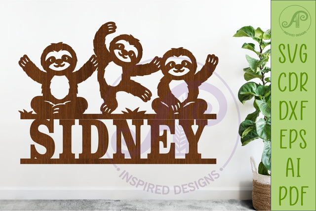 Cute Sloths Name Sign SVG, Personalized Jungle sign SVG APInspireddesigns 
