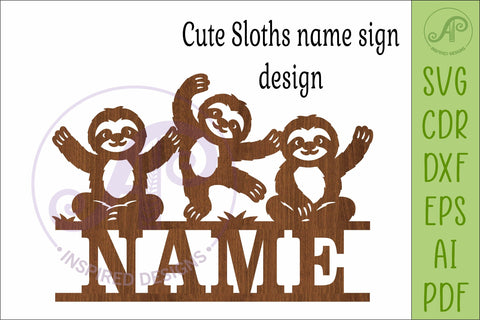 Cute Sloths Name Sign SVG, Personalized Jungle sign SVG APInspireddesigns 